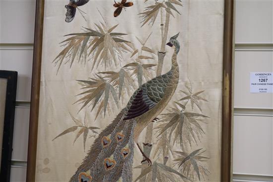 A pair of Chinese silkwork panels 107 x 29cm
